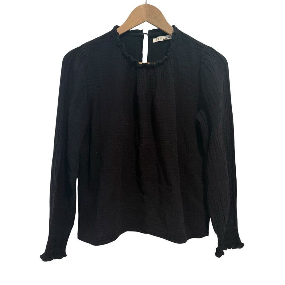 Xirena Black Gauze Long Sleeve Boho Shirt Size S Flawed